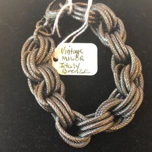 Vintage Milor Italy Bronze Gunmetal Twisted Link Rope Chain Bracelet